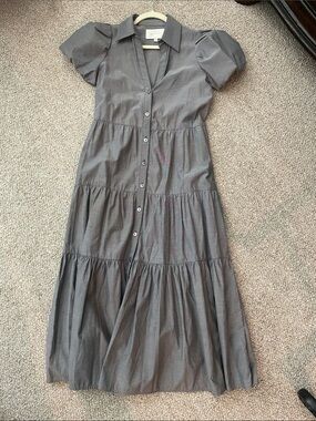 Brochu Walker Gray Button-Front Puff Sleeve Midi Dress